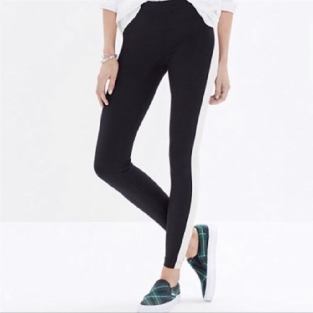 Madewell Tux Black + White stripe leggings size XS